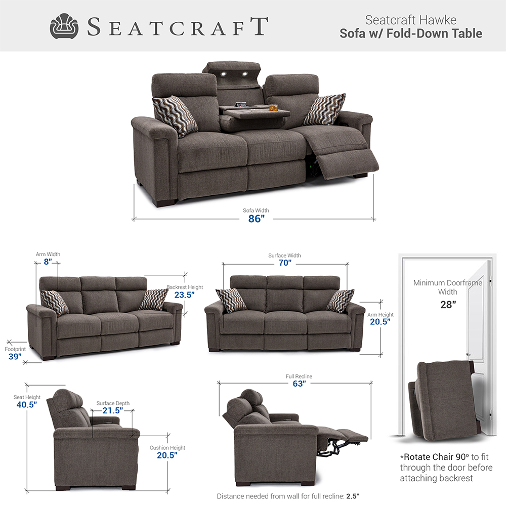 Seatcraft Hawke Living Room Furniture Sizes